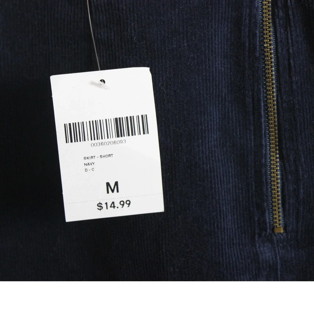 Forever 21 Navy Blue Corduroy‎ A Line Zipper Skirt Junior Size Medium